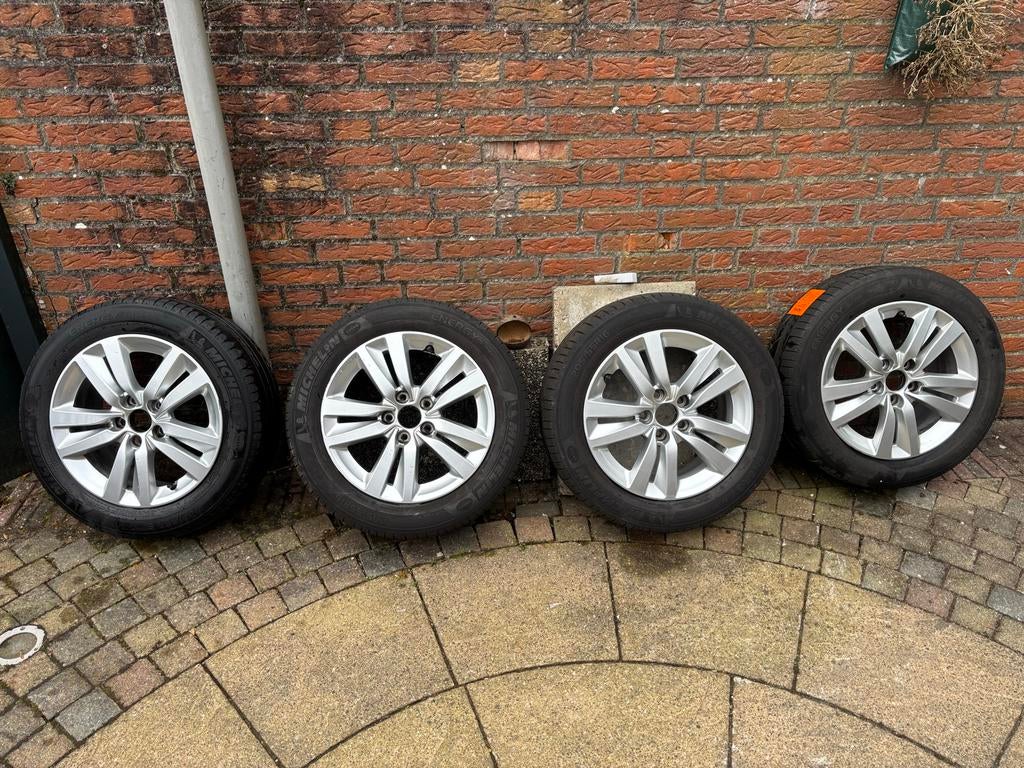 Set velgen met banden 5x108 205/55/R16, Ophalen, Gebruikt, 16 inch, Banden en Velgen