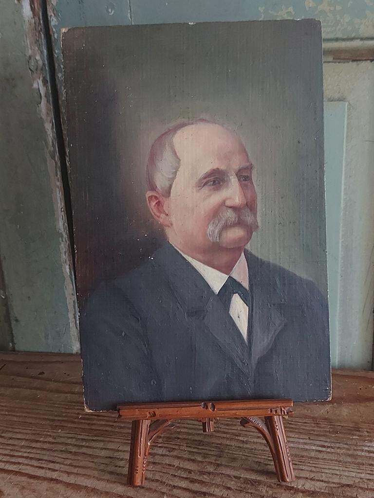 Antiek miniatuur portret schilderij op karton paneel, Ophalen of Verzenden