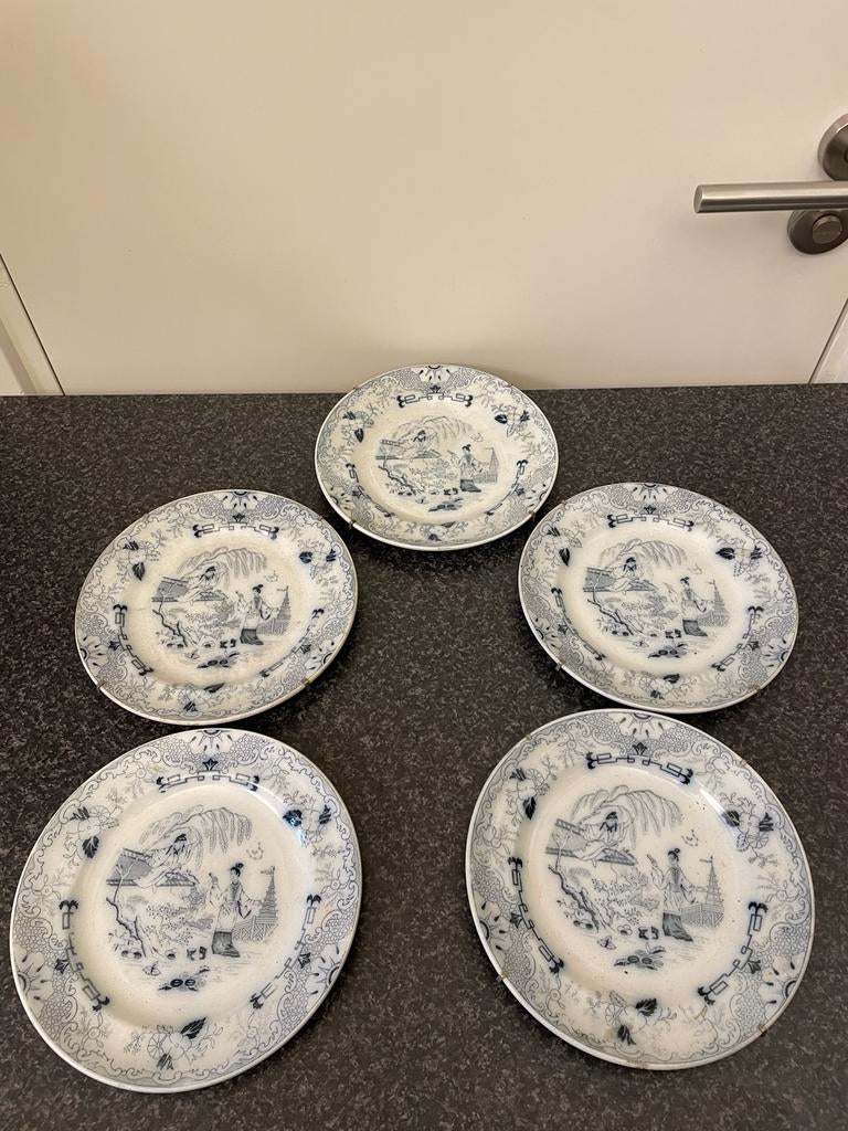 5 antieke Petrus Regout 'Timor' wandborden, Ophalen of Verzenden