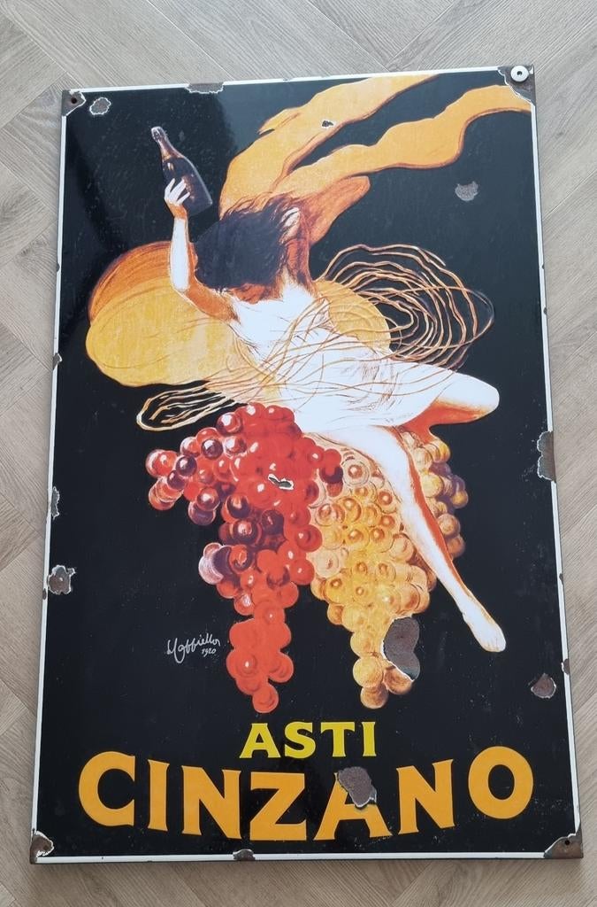 Cinzano wijn emaille bord reclamebord kunstwerk, Verzamelen, Ophalen of Verzenden, Gebruikt, Reclamebord