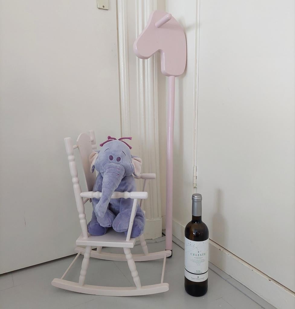 Stokpaard Poppenstoel Hout Roze Pop Prinses Brocante Vintage, Ophalen