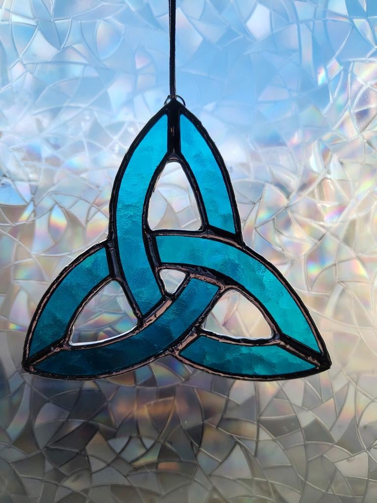 Handgemaakte glas-in-lood Keltische knoop (blauw), Ophalen of Verzenden