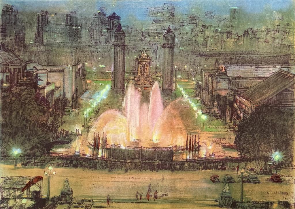 715. Litho, L. Fuentetaja - Magische Fontein Barcelona, Ophalen of Verzenden