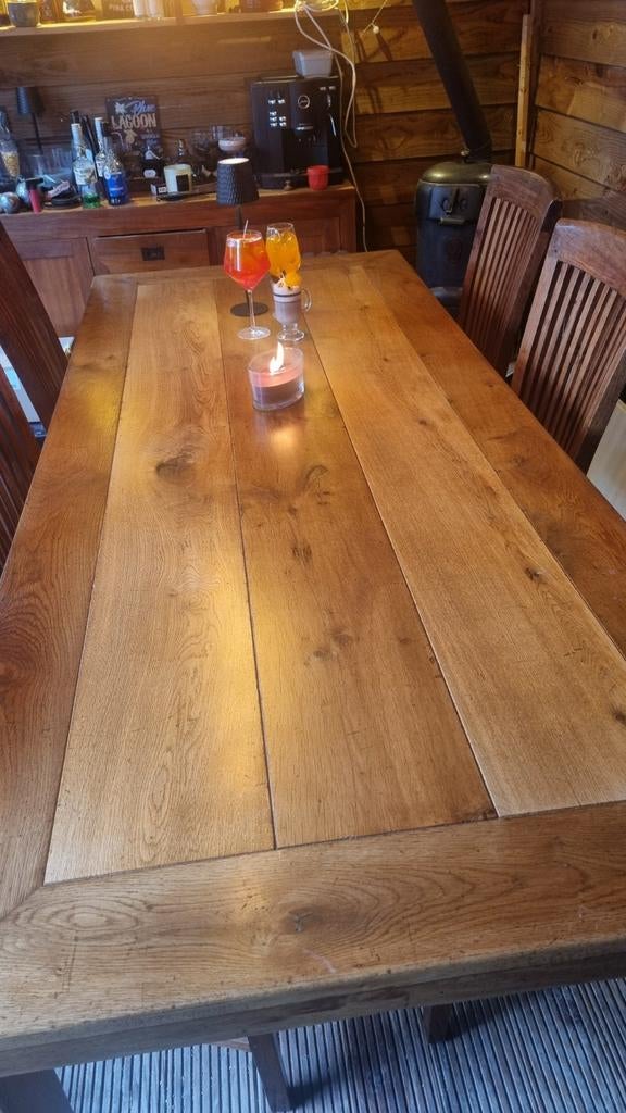 Teakhouten eettafel 230 x 94, Huis en Inrichting, Tafels | Eettafels, Ophalen, Gebruikt, 200 cm of meer, 50 tot 100 cm