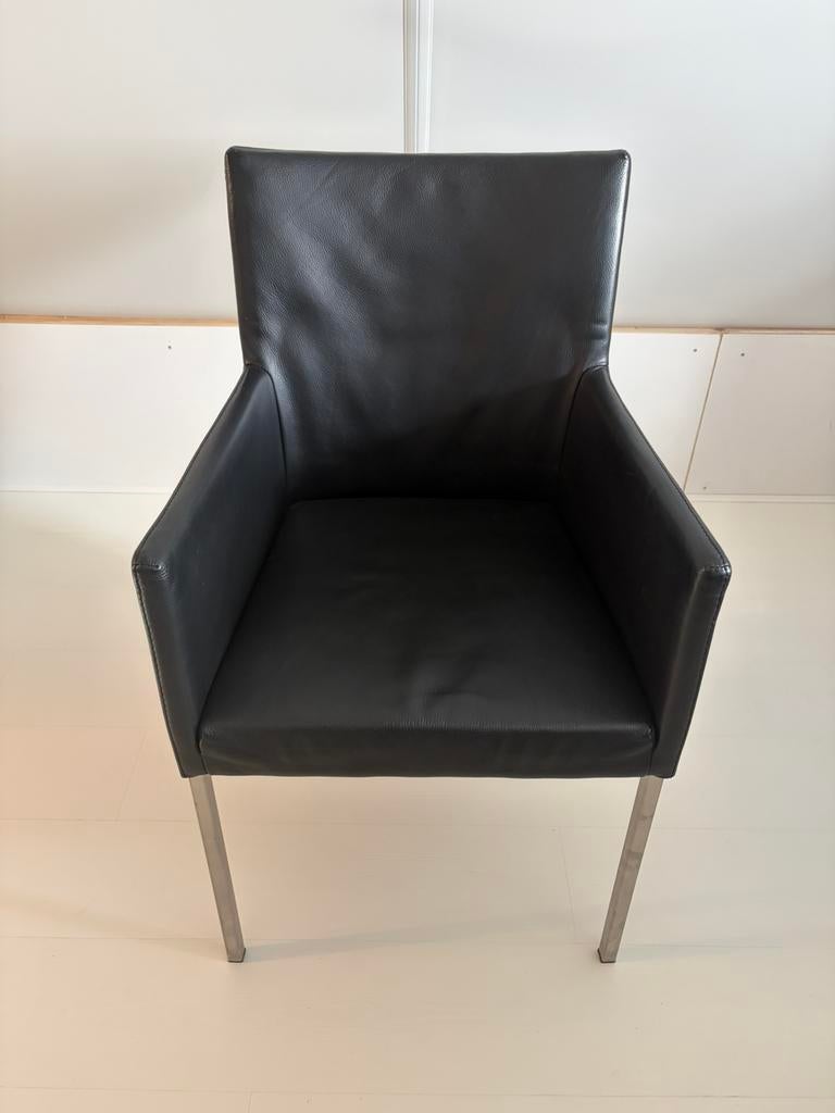 Luxe Design Eetkamerstoel / Vergaderstoel - Zwart Leder, Huis en Inrichting, Stoelen, Zo goed als nieuw, Vijf, Zes of meer stoelen