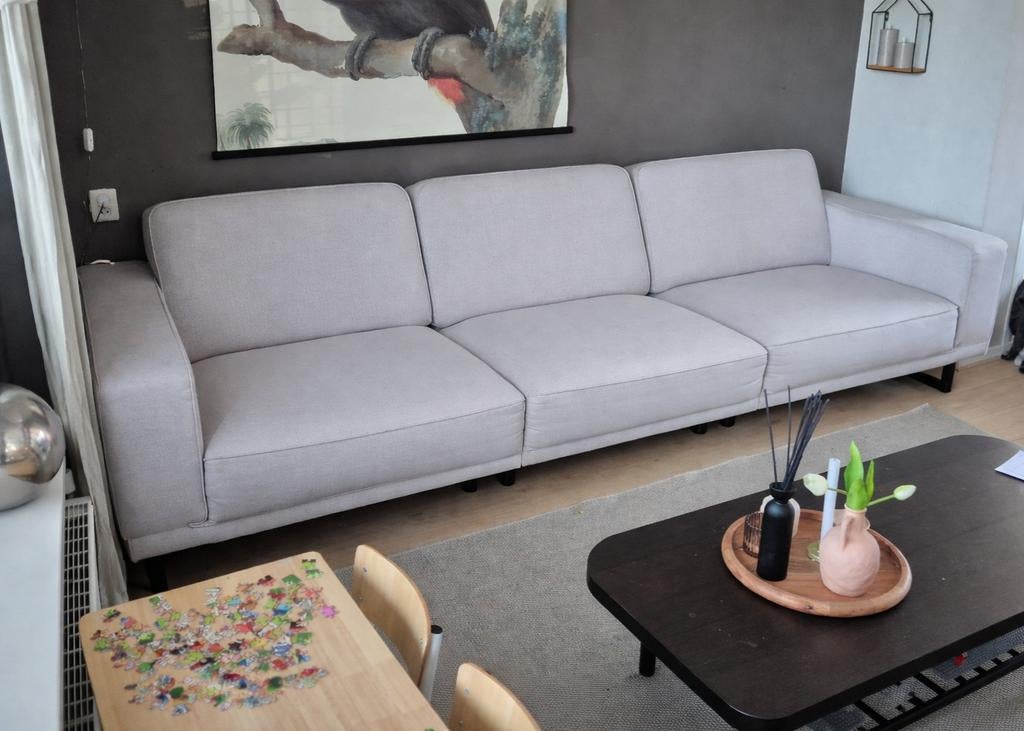 Mooie, grote bank | beige | 6 personen | VANDAAG OPHALEN :), Huis en Inrichting, Banken | Bankstellen, Ophalen, Gebruikt, 75 tot 100 cm