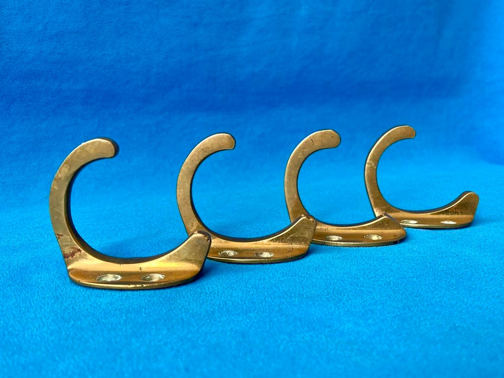 K4~ 4x prachtige Jugendstil kapstokhaken messing jaren '20, Ophalen of Verzenden