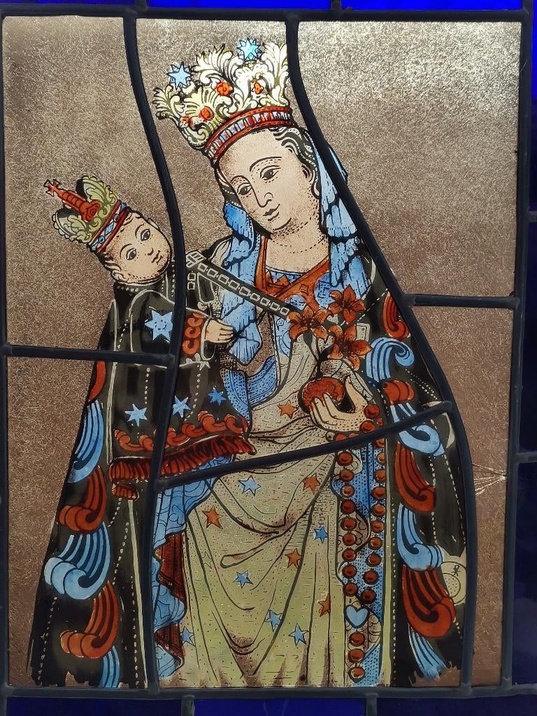 Gebrandschilderd Glas in Lood Maria en Jezus, Antiek en Kunst, Ophalen of Verzenden