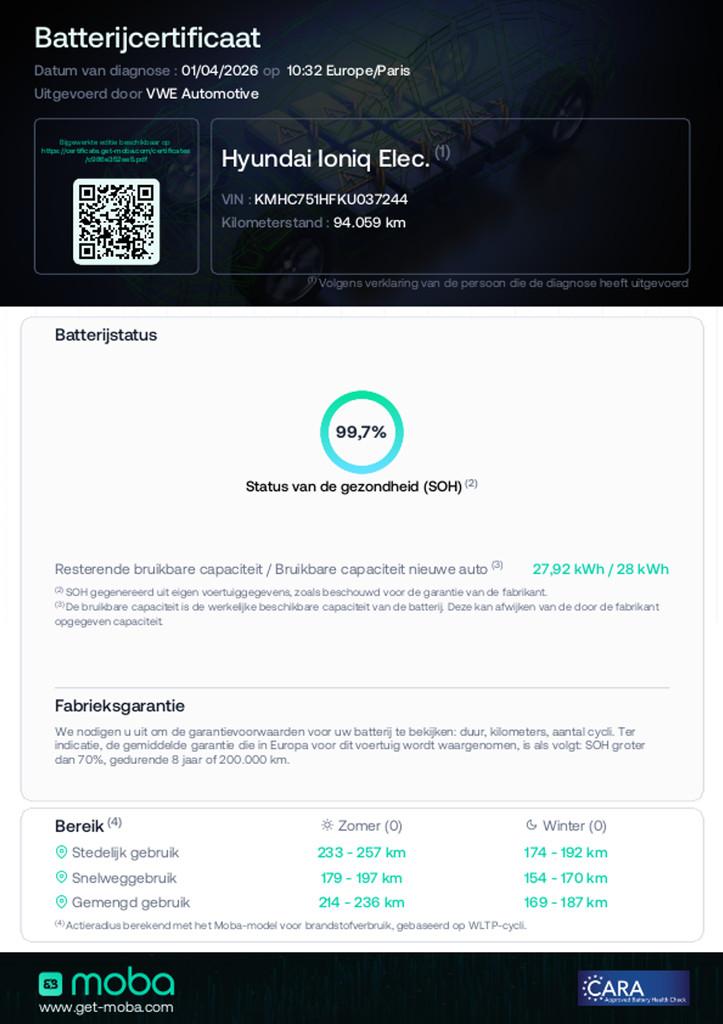 Hyundai IONIQ Comfort EV, SOH waarde 99,7 %, achteruitrijcam, Auto's, Hyundai, Origineel Nederlands, IONIQ, 466 min, Zilver of Grijs