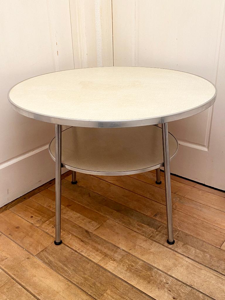 Gispen 503 Salontafel | Jaren '50 | Aluminium/formica | 80cm, Ophalen, Gebruikt, 50 tot 75 cm, Rond