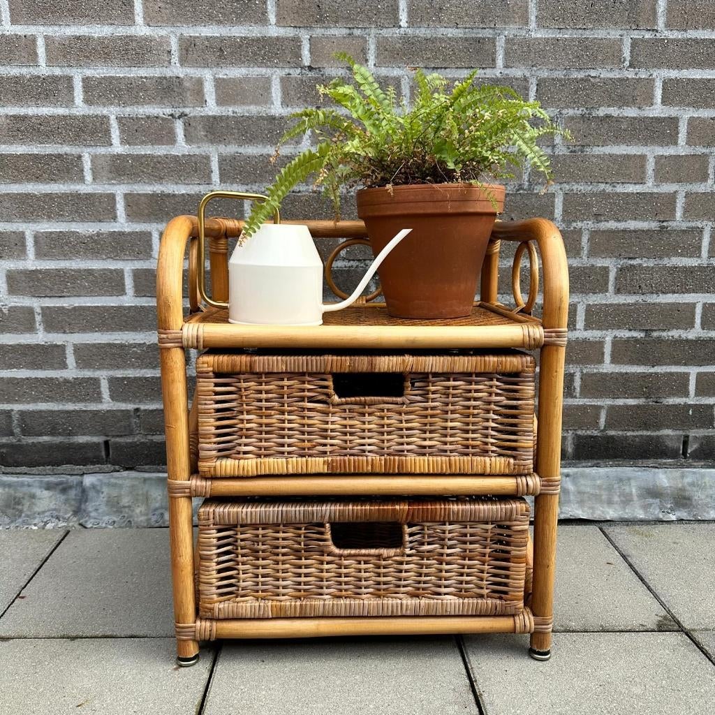 Bedside table - Nachtkastje - Nightstand - Rotan bamboe, Ophalen, Gebruikt, Zilver, Overige materialen