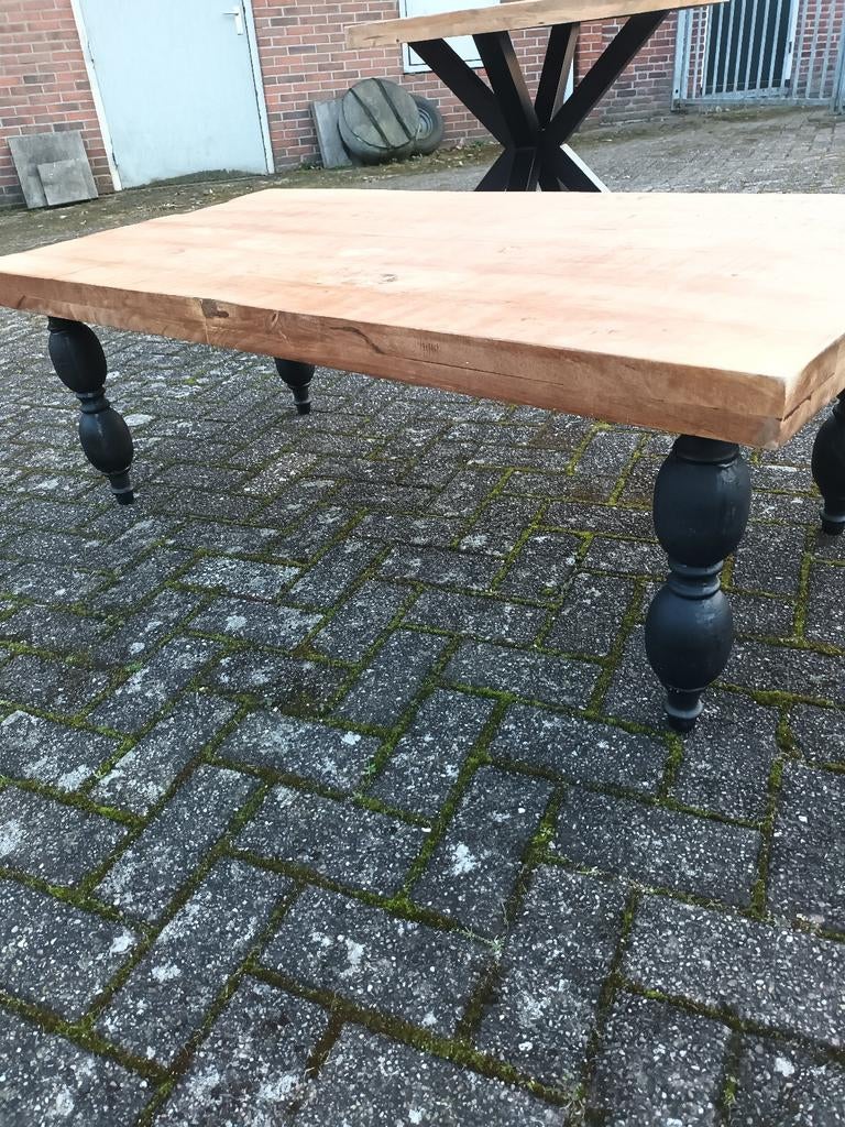 Mangohouten salontafel met gietijzeren poten, Ophalen of Verzenden, Zo goed als nieuw, Rechthoekig