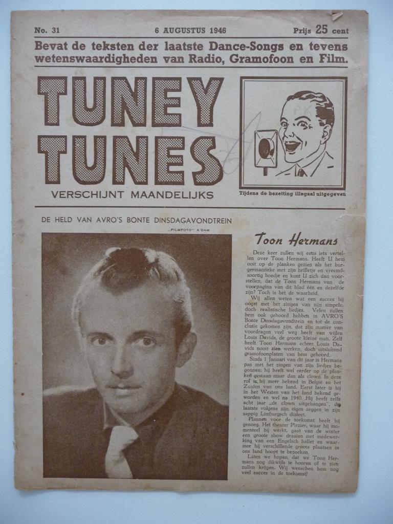 Vintage tijdschrift TUNEY TUNES - No. 31 van 6 augustus 1946, Ophalen of Verzenden, 1940 tot 1960, Nederland, Tijdschrift