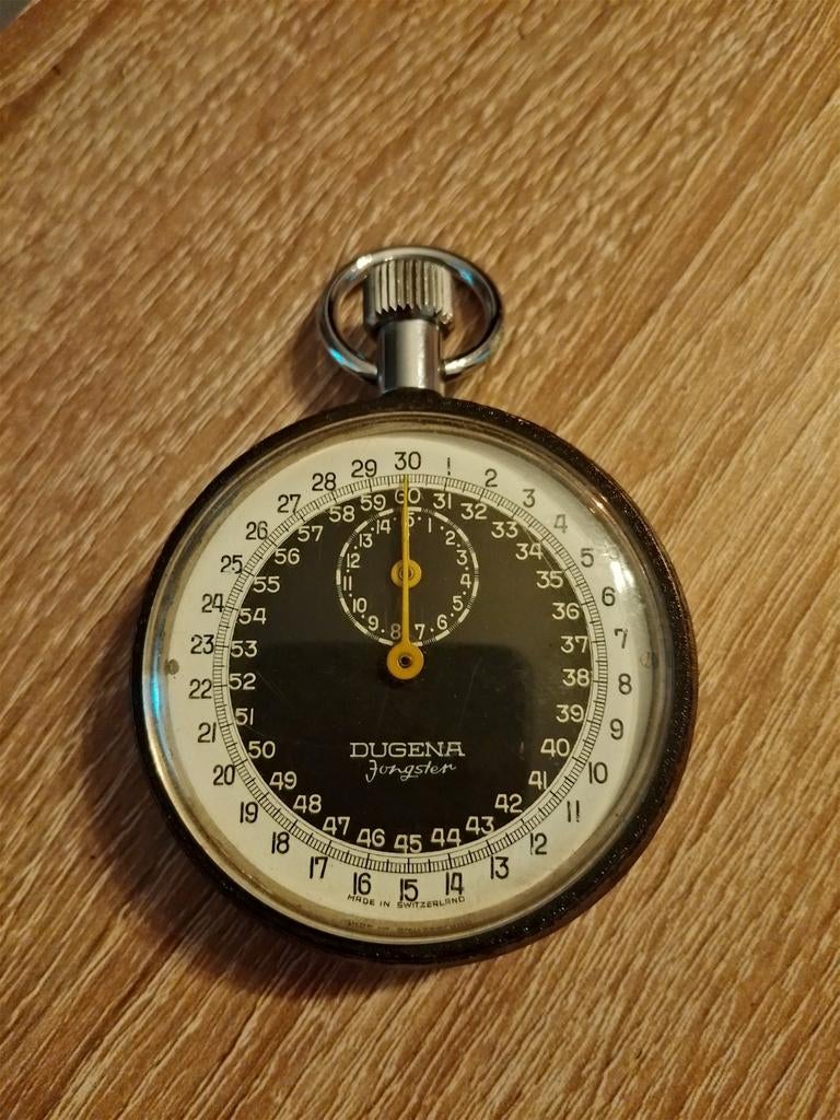 Dugena Jongster vintage zakhorloge stopwatch Zwitserland, Overige merken, Zakhorloge, Staal, Ophalen of Verzenden