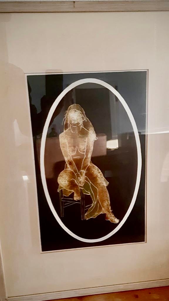 Ingelijste tekening van een zittende vrouw, Ophalen of Verzenden