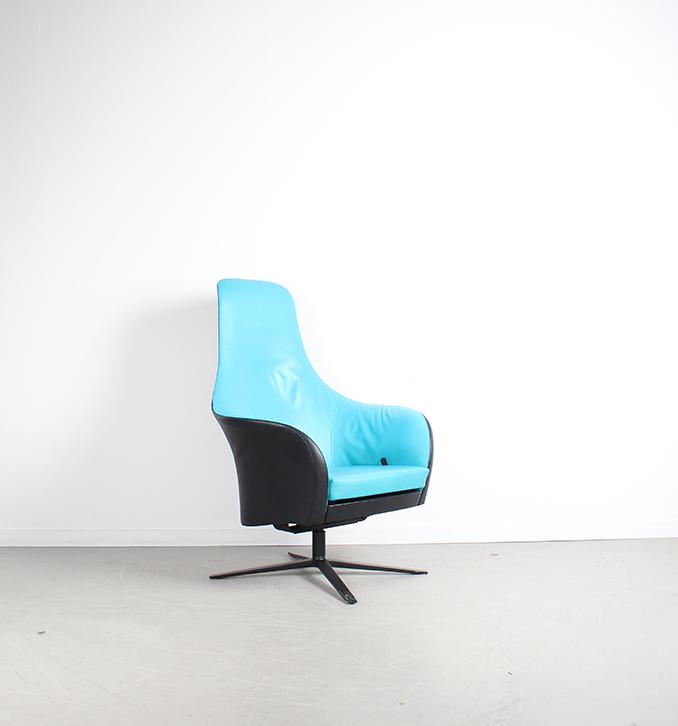 1x Montis Marvin Relaxfauteuil Turquoise Leer + Zwart Leer, Niet ingevuld, Niet ingevuld, Ophalen of Verzenden, Zo goed als nieuw