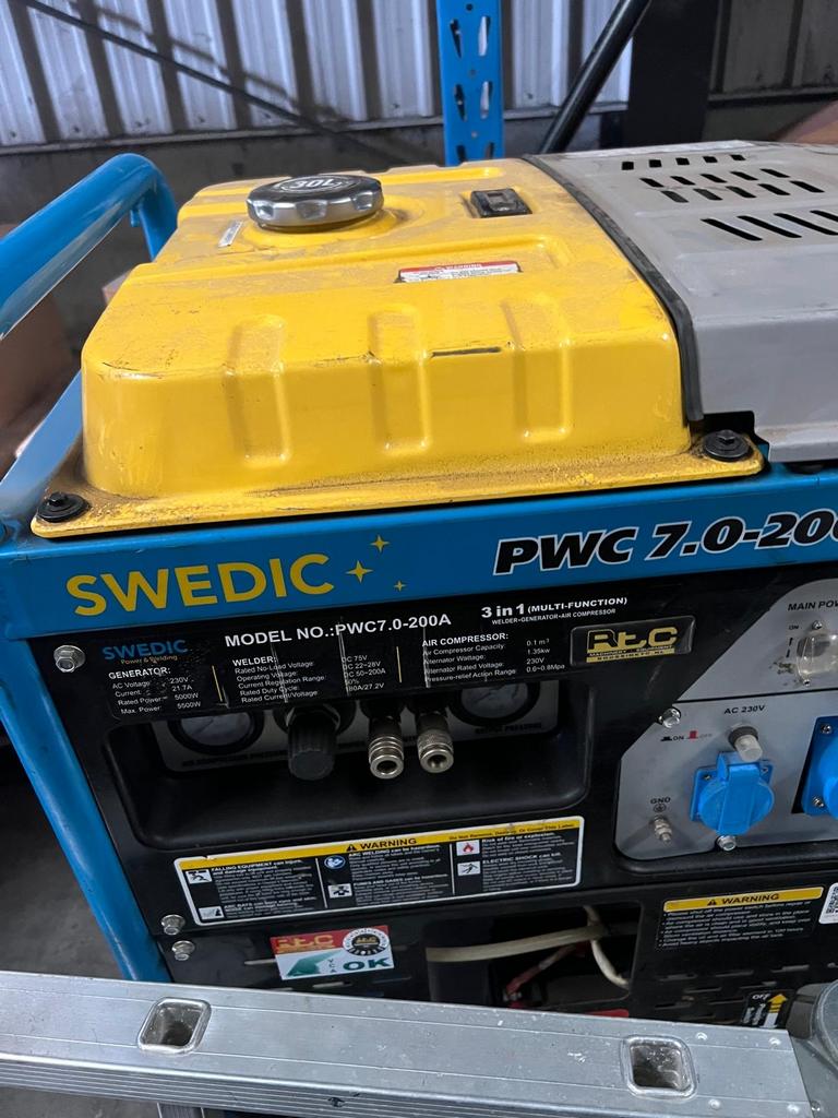 SWEDIC PWC 7.0-200A 3-in-1 aggregaat, Ophalen of Verzenden, Gebruikt, 5 tot 10 kVA, Benzine