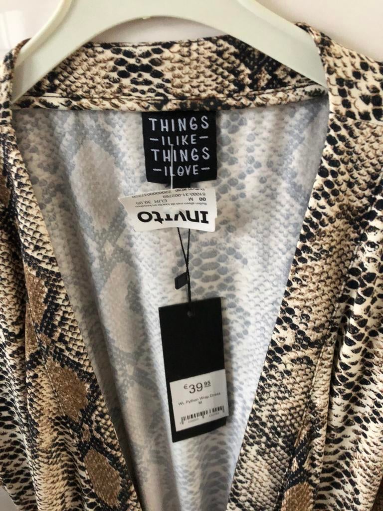 Leuk panter overslag jurk, Bruin, Nieuw, Knielengte, Ophalen