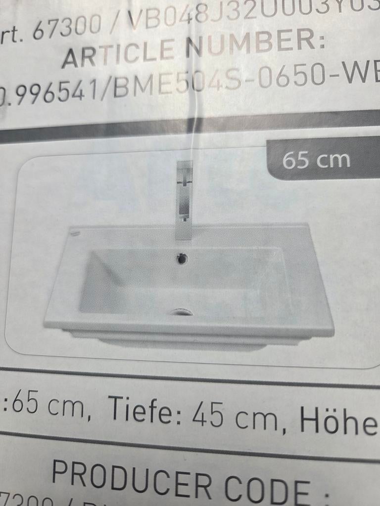 Nieuwe wasbak in doos - 65x45x17 cm, Doe-het-zelf en Verbouw, Ophalen, Nieuw, Wastafel
