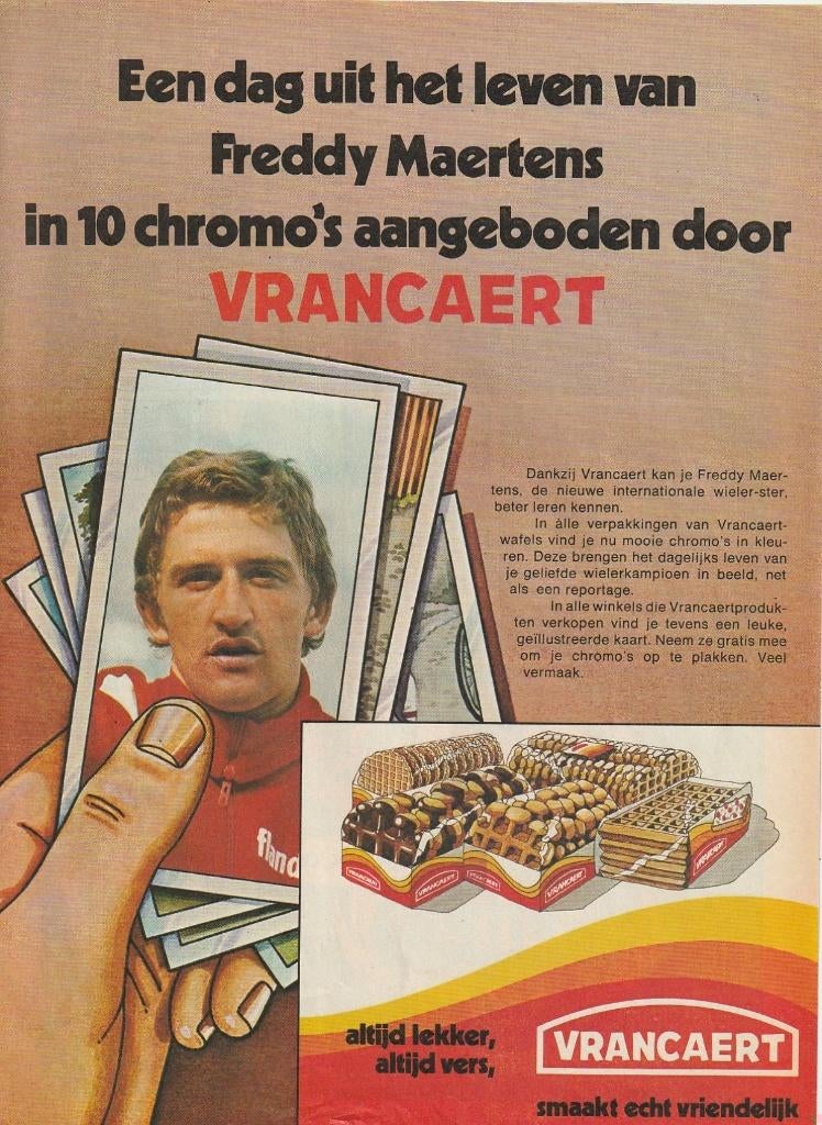 retro reclame 1977 Vrancaert Freddy Maertens wielrenner, Verzenden, Overige typen