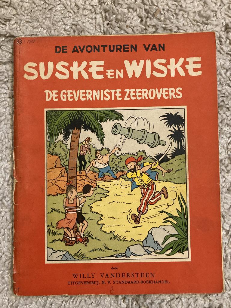 Suske en Wiske - Nr 33 - Geverniste Zeerovers - 1e druk 1958, Eén stripboek, Ophalen of Verzenden, Gelezen