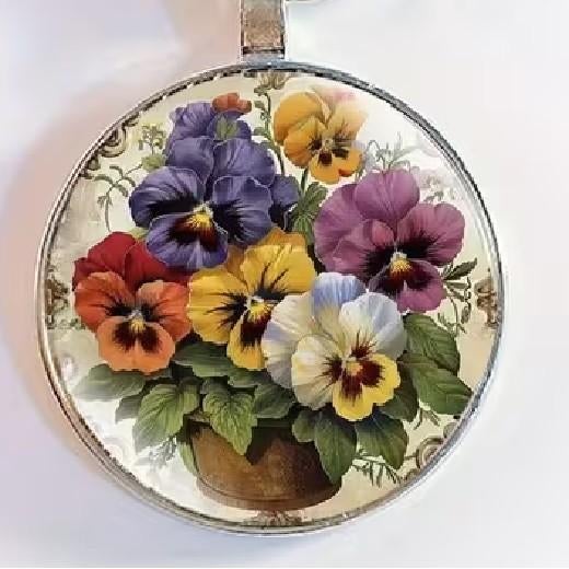 Schitterende Viooltjes Cabochon Glashanger met koordketting, Sieraden, Tassen en Uiterlijk, Ophalen, Nieuw, Overige materialen