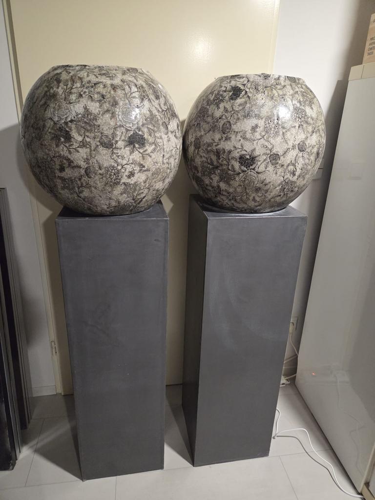 2 grijze zuilen 100cm hoog - met lood bekleed, Ophalen, Gebruikt