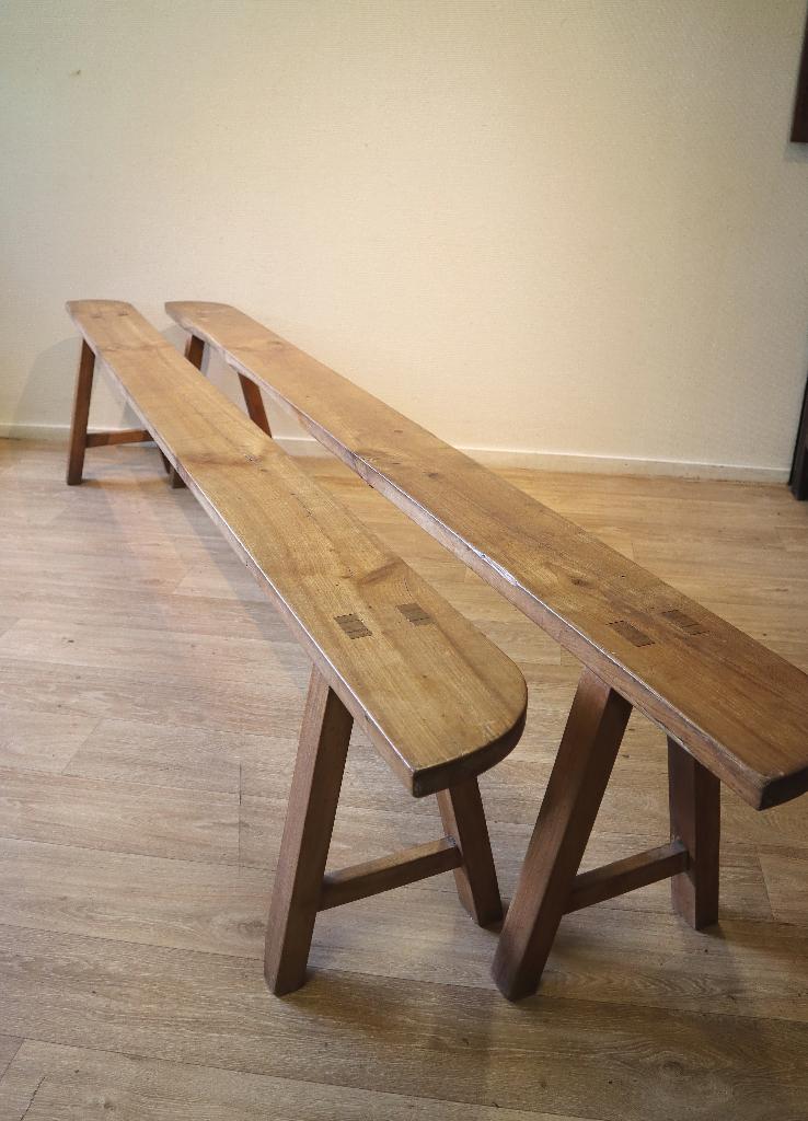 Set antieke Franse kersenhouten banken 251 cm, Ophalen of Verzenden