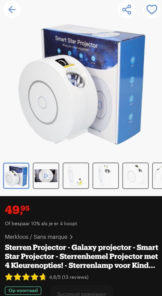 Smart Sterren Projector - Galaxy & Sterrenhemel Lamp, Ophalen of Verzenden, Zo goed als nieuw, Modern, Galaxy, Sterrenhemel