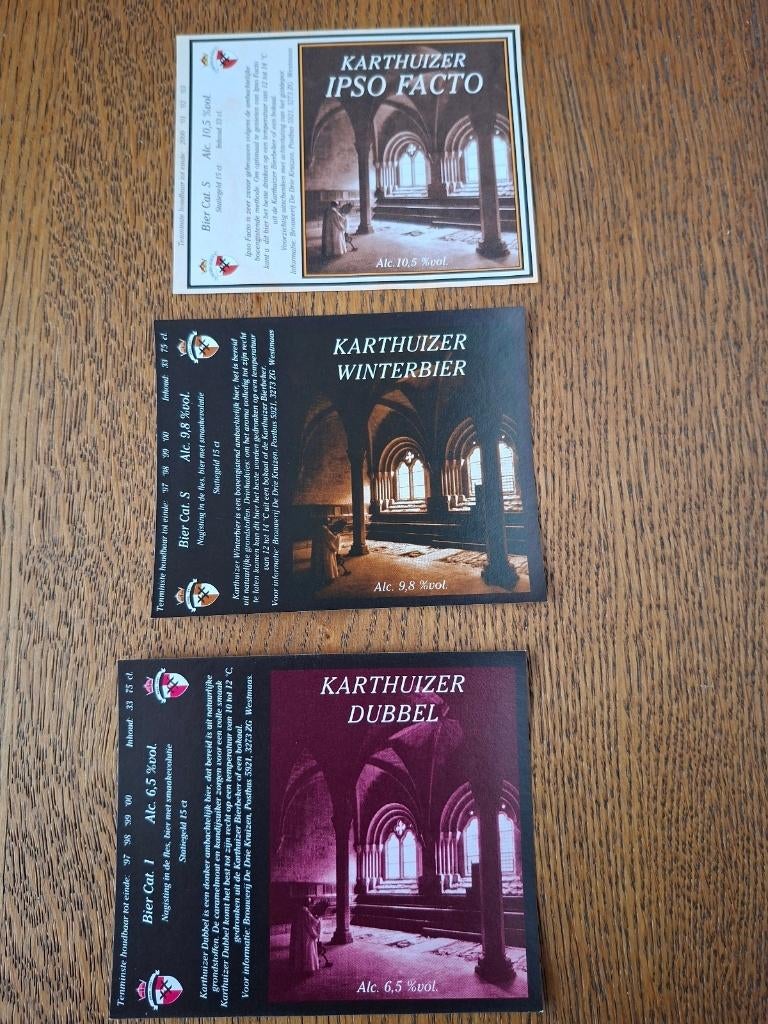 3 x bier etiket Karthuizer, ongebruikt, Ophalen of Verzenden, Nieuw, Overige typen, Overige merken