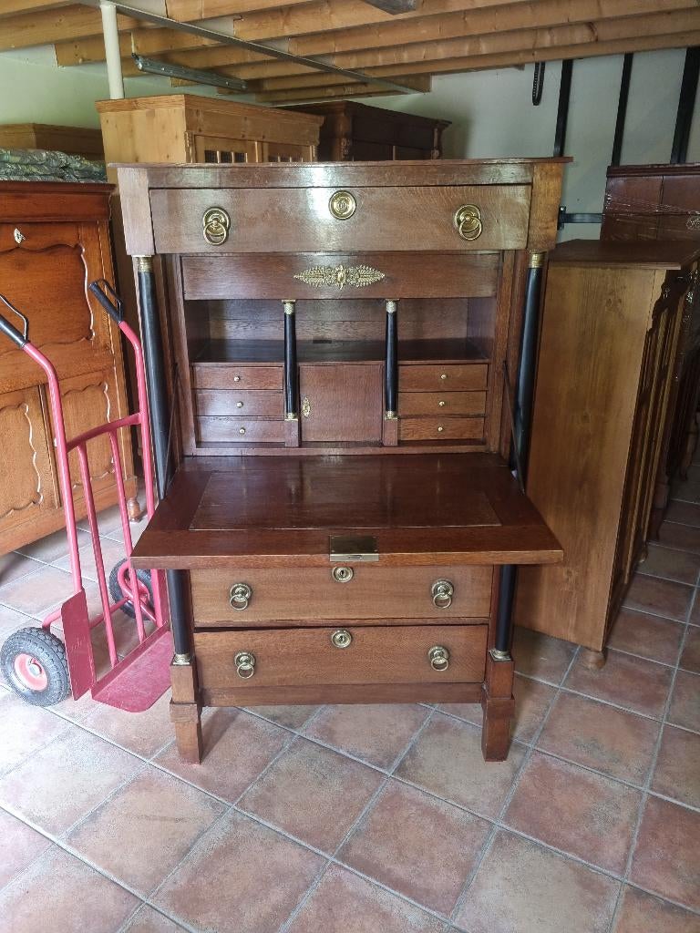 Antieke Eiken Empire Secretaire Topmeubel.