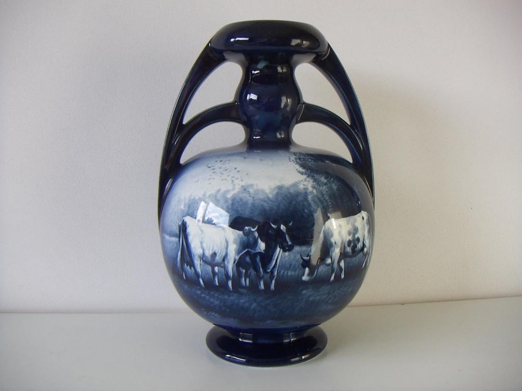 Société Céramique plateel keramiek vaas jr.ca.1905. Dec. Koe, Ophalen of Verzenden