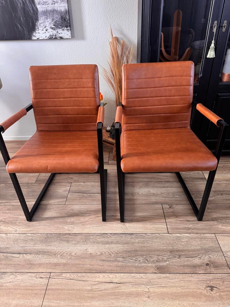 2 Cognac Kleur Eethoek Stoelen - Goede Staat, Ophalen, Gebruikt, Twee, Bruin