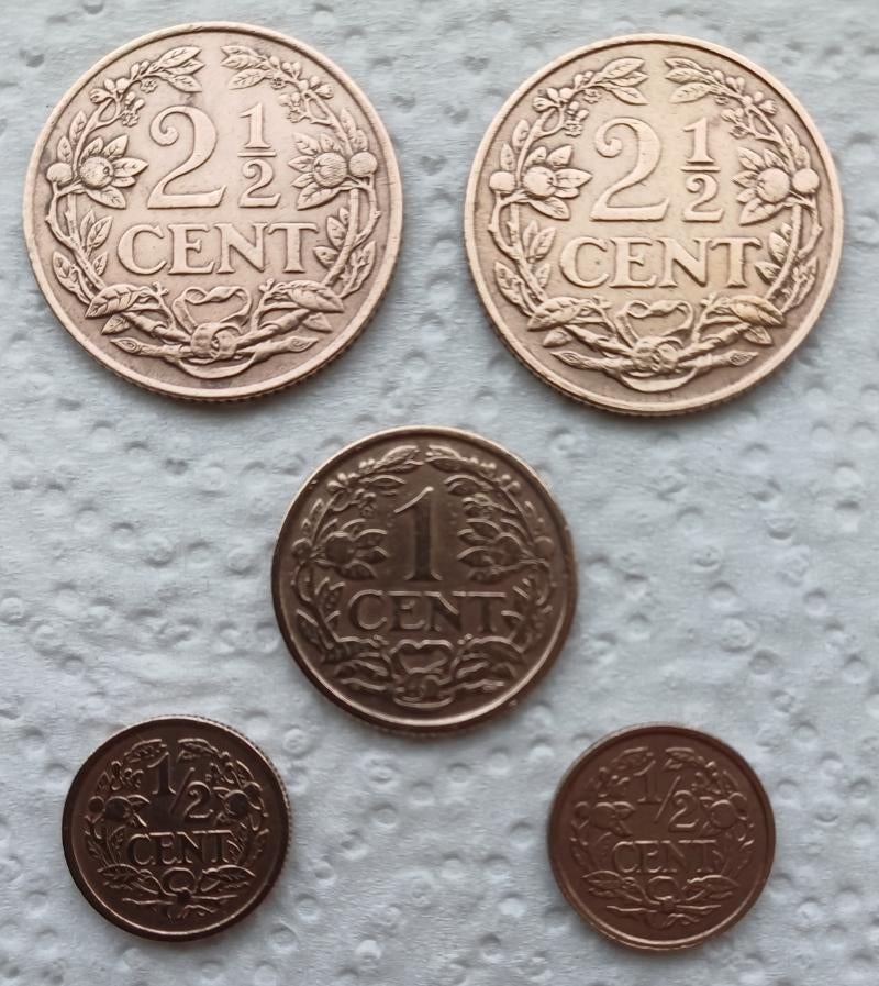 2 x Twee halve cent 1941,2 x halve cent 1928, Ophalen of Verzenden, Koningin Wilhelmina, Overige waardes, Setje