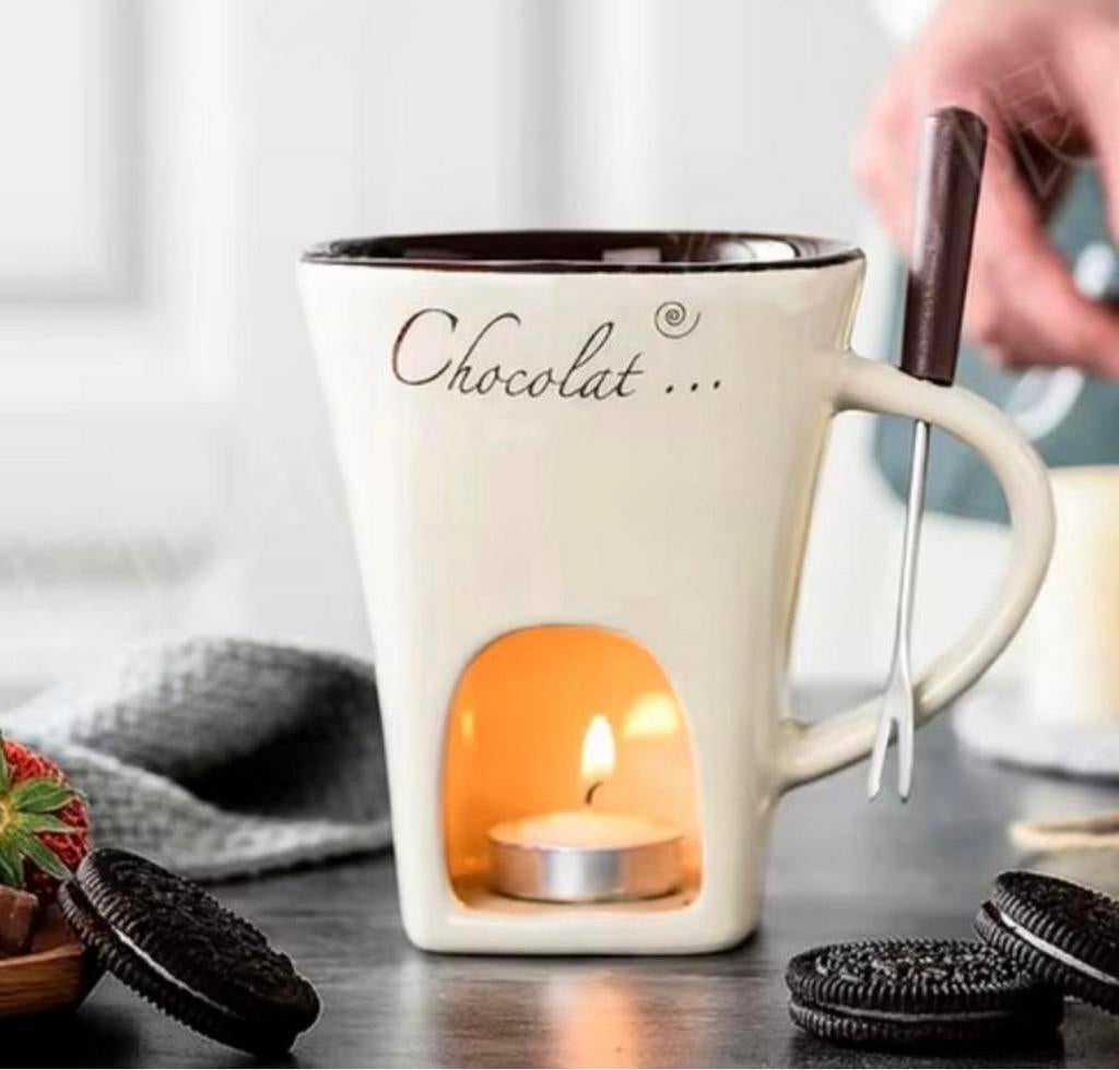 Moederdag kado Nieuw Chocolade fondue mok met vorkje, Witgoed en Apparatuur, Fonduesets, Nieuw, Fondueset, Waxinelicht, Ophalen of Verzenden