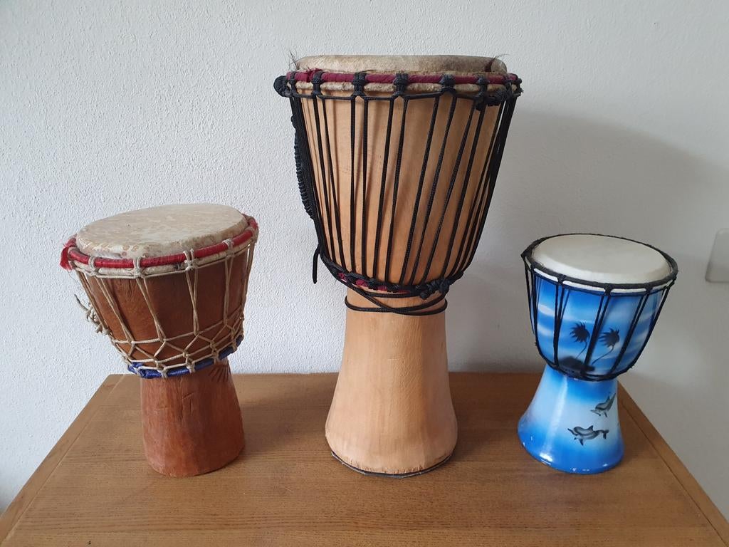 Drie verschillende djembe trommels, Ophalen of Verzenden, Gebruikt, Trommel