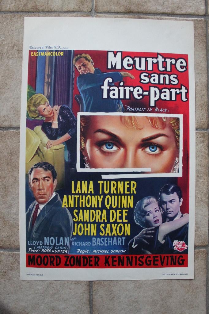 filmaffiche Lana Turner Portrait In Black 1960 filmposter, Rechthoekig Staand, Ophalen of Verzenden, Zo goed als nieuw, A1 t/m A3
