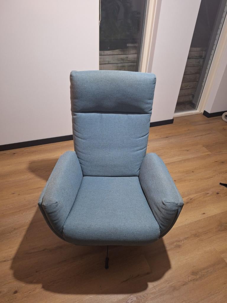 Relaxfauteuil met hocker - Petrol blauw, Huis en Inrichting, Fauteuils, Ophalen, Gebruikt, 75 tot 100 cm, 75 tot 100 cm