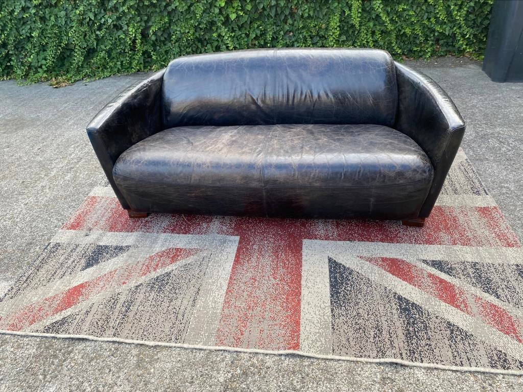 Aviator zwart leren generfde 3- zits bank !!!, Gebruikt, 100 tot 125 cm, 150 tot 200 cm, Rechte bank