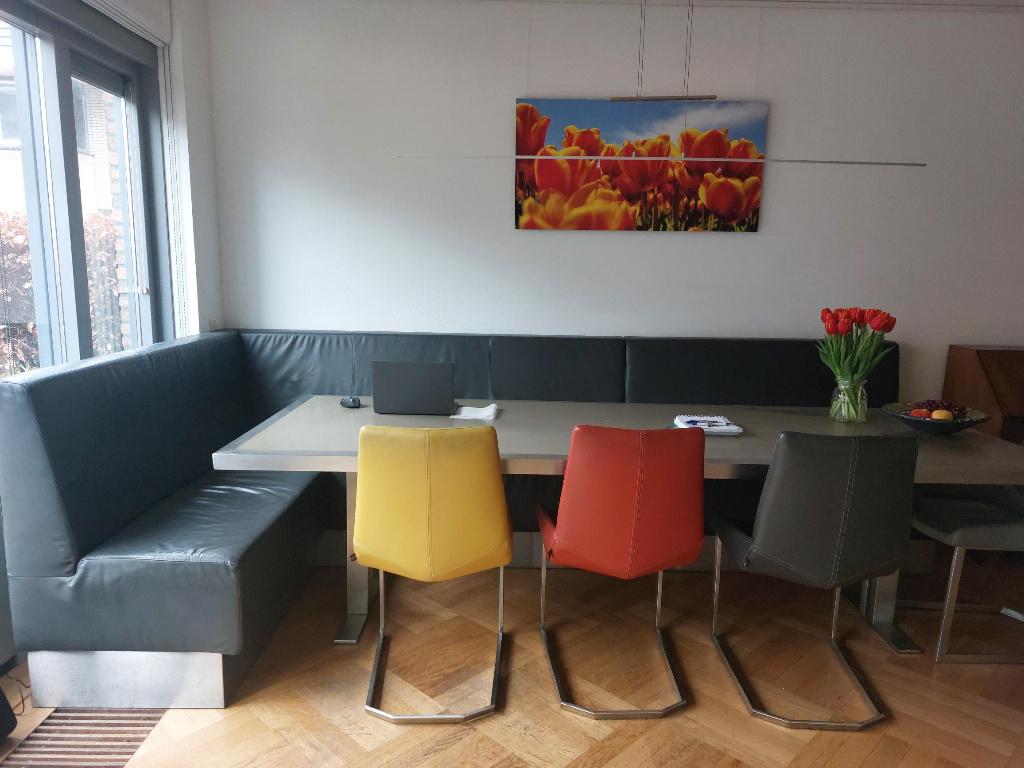 Leren hoekbank voor de eettafel, Ophalen, Overige materialen, Gebruikt, 100 tot 150 cm