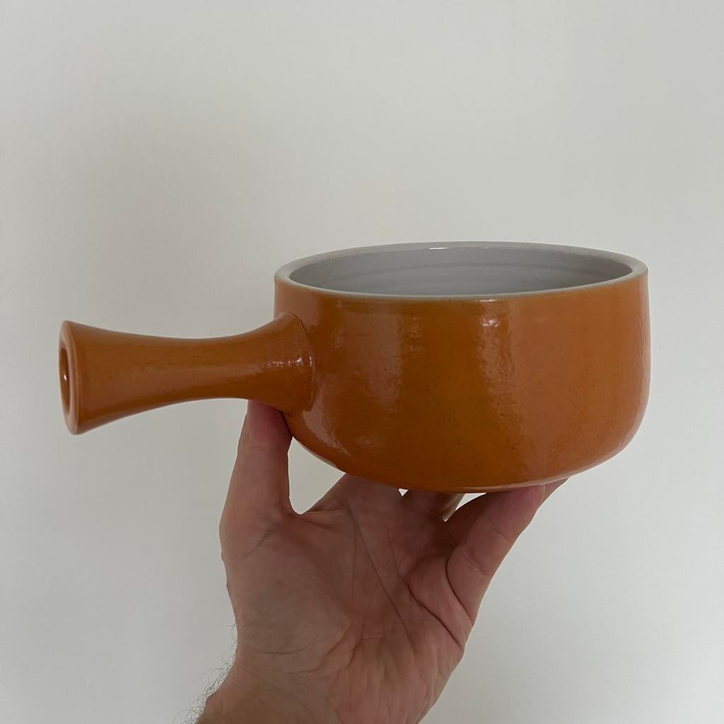 Vintage oranje fonduepan vuurvast keramiek, Huis en Inrichting, Ophalen of Verzenden, Keramiek, Overige stijlen