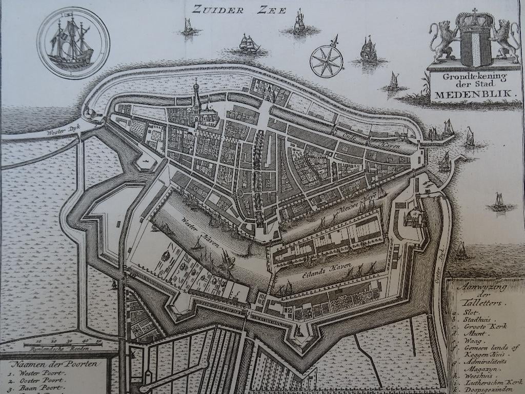 originele gravure plattegrond Medemblik, uitg.Tirion 1743, Verzenden