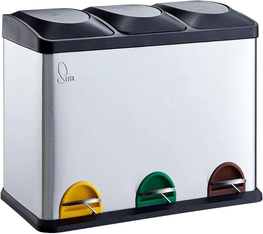 Triple trash bin, Ophalen, Met pedaal, Nieuw, 40 liter of meer