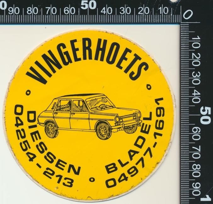 Sticker: Vingerhoets - Simca - Diessen - Bladel (Geel), Ophalen of Verzenden, Zo goed als nieuw, Auto of Motor