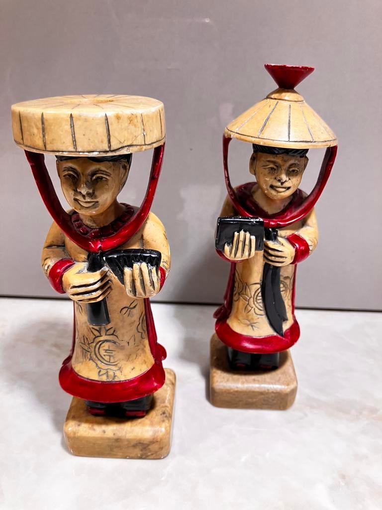 Set Vintage handgesneden Speksteen Vietnamese muzikanten, Ophalen of Verzenden
