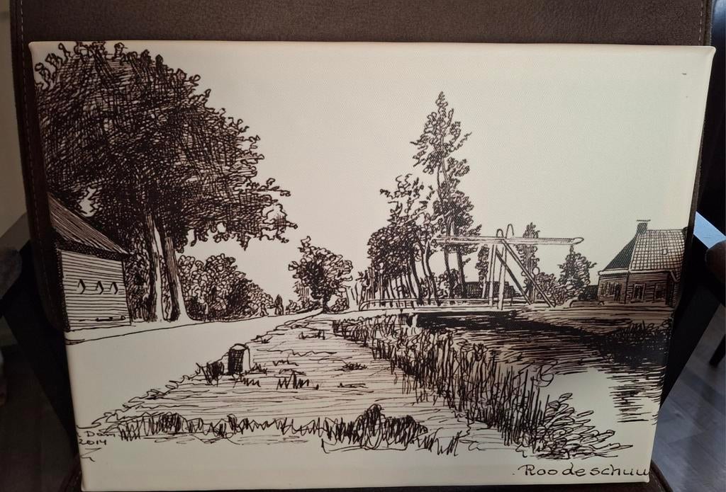 Reaskourre op canvas. ( Tekening ), Ophalen of Verzenden, Tekening, Minder dan 50 cm