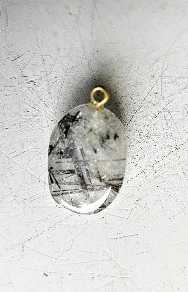 Edelsteen: zwarte Toermalijn in Kwarts hanger, 2x1,5cm, Ophalen of Verzenden, Nieuw