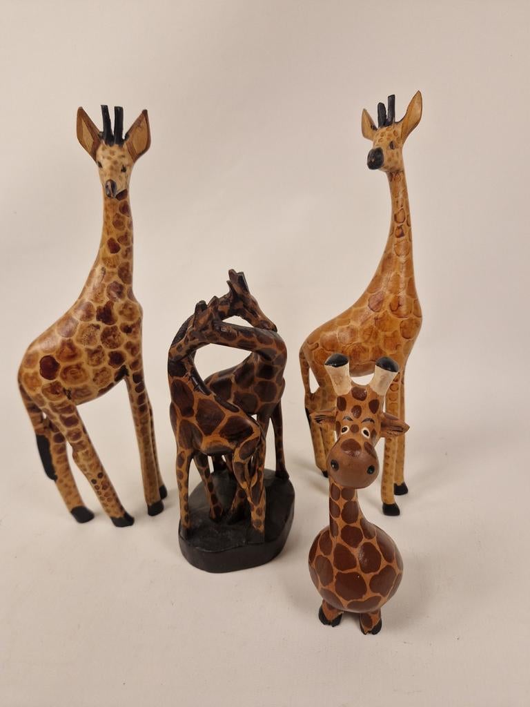 Houten Giraffe Beelden Set, Antiek en Kunst, Ophalen of Verzenden