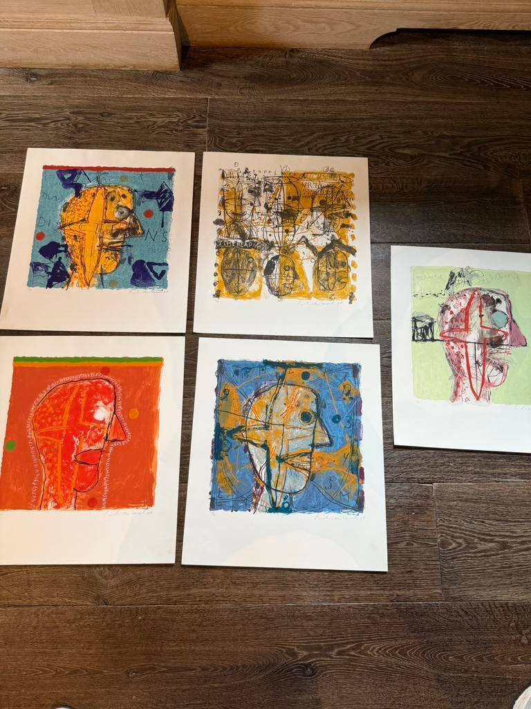 Rik van iersel serie van 5 grafiek, Antiek en Kunst, Ophalen of Verzenden