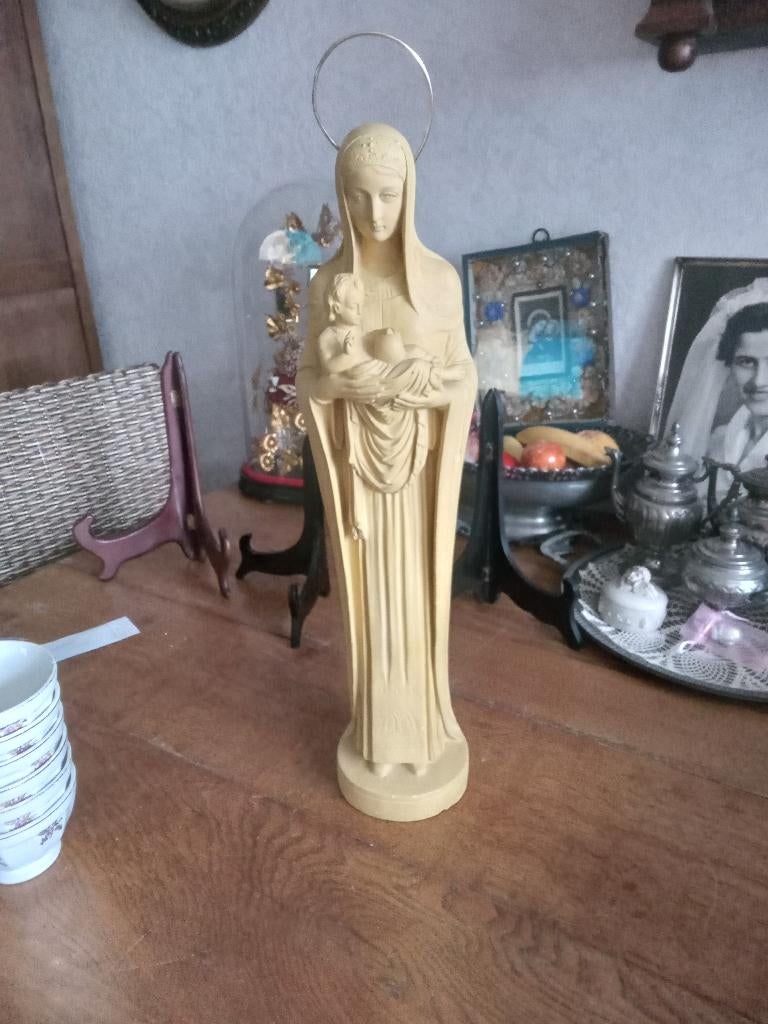Prachtig antiek beeld Heilige MARIA met KINDJE JEZUS, Antiek en Kunst, Ophalen of Verzenden